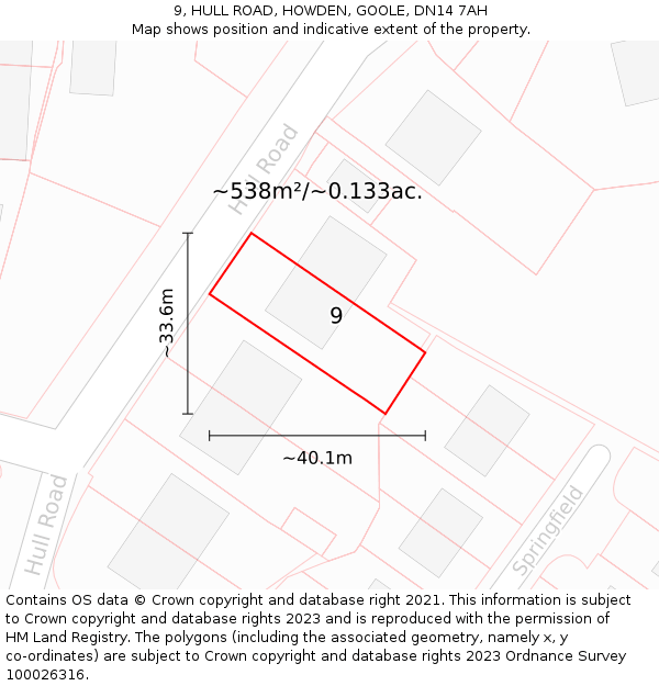 9, HULL ROAD, HOWDEN, GOOLE, DN14 7AH: Plot and title map