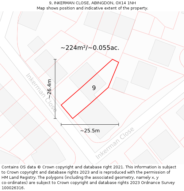 9, INKERMAN CLOSE, ABINGDON, OX14 1NH: Plot and title map