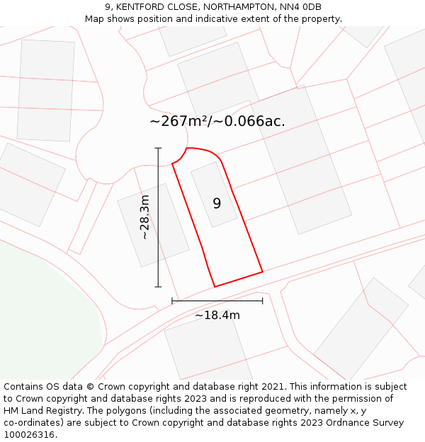 9, KENTFORD CLOSE, NORTHAMPTON, NN4 0DB: Plot and title map