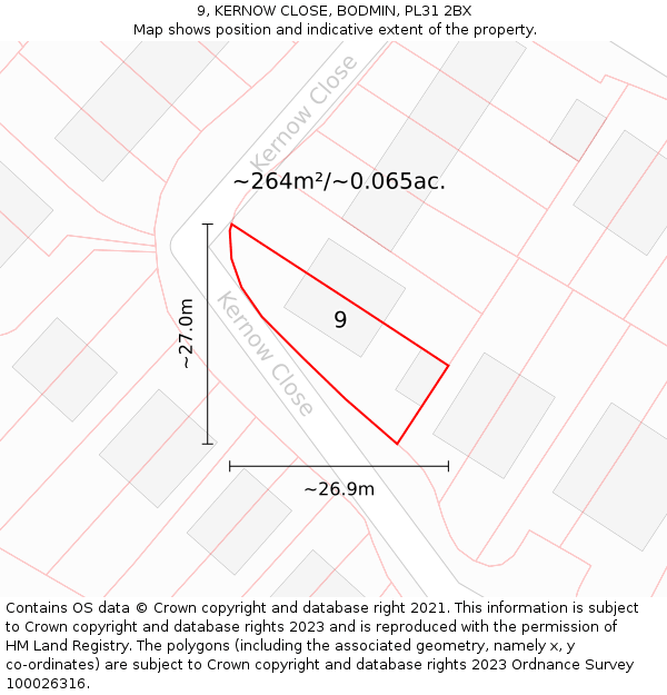 9, KERNOW CLOSE, BODMIN, PL31 2BX: Plot and title map