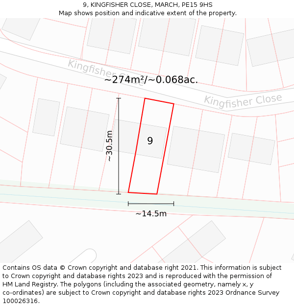 9, KINGFISHER CLOSE, MARCH, PE15 9HS: Plot and title map