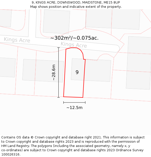 9, KINGS ACRE, DOWNSWOOD, MAIDSTONE, ME15 8UP: Plot and title map