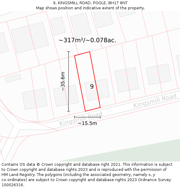 9, KINGSMILL ROAD, POOLE, BH17 8NT: Plot and title map