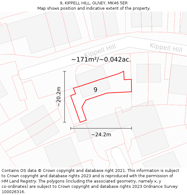 9, KIPPELL HILL, OLNEY, MK46 5ER: Plot and title map