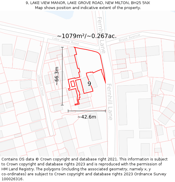 9, LAKE VIEW MANOR, LAKE GROVE ROAD, NEW MILTON, BH25 5NX: Plot and title map