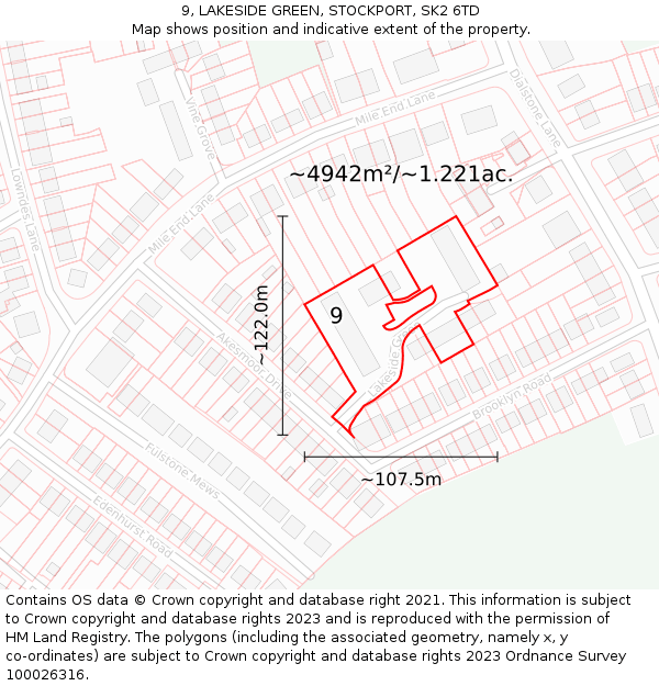 9, LAKESIDE GREEN, STOCKPORT, SK2 6TD: Plot and title map