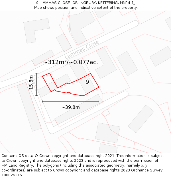 9, LAMMAS CLOSE, ORLINGBURY, KETTERING, NN14 1JJ: Plot and title map