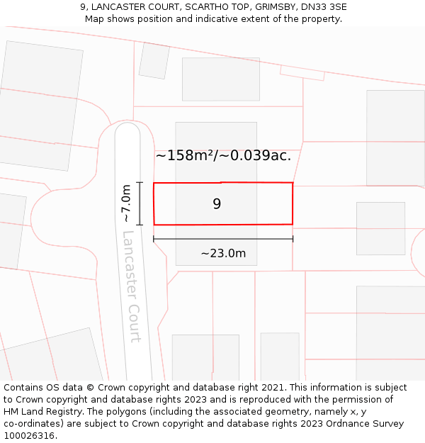 9, LANCASTER COURT, SCARTHO TOP, GRIMSBY, DN33 3SE: Plot and title map