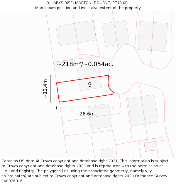 9, LARKS RISE, MORTON, BOURNE, PE10 0RL: Plot and title map