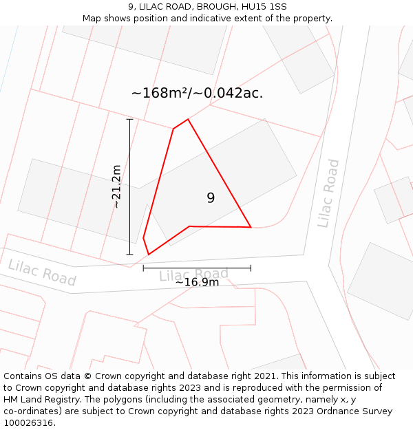 9, LILAC ROAD, BROUGH, HU15 1SS: Plot and title map