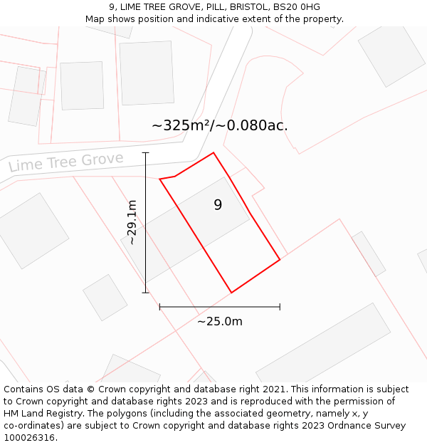 9, LIME TREE GROVE, PILL, BRISTOL, BS20 0HG: Plot and title map