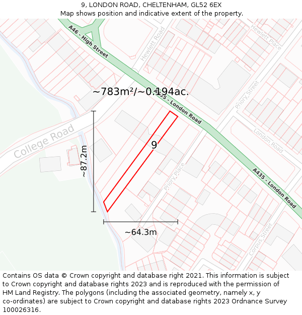 9, LONDON ROAD, CHELTENHAM, GL52 6EX: Plot and title map