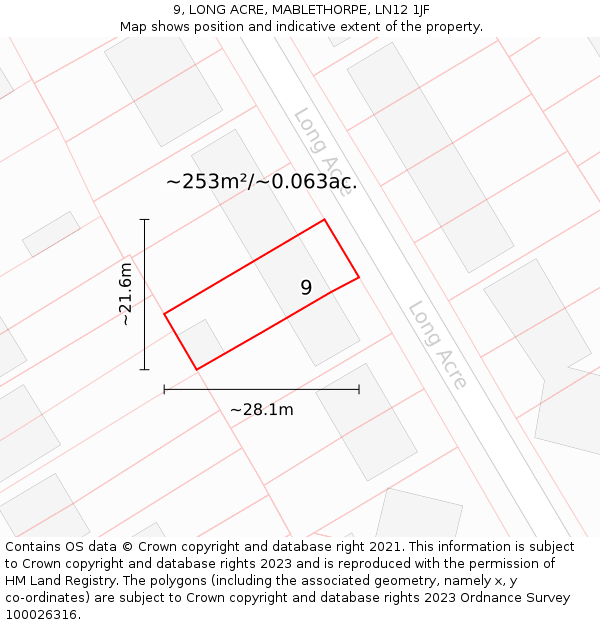 9, LONG ACRE, MABLETHORPE, LN12 1JF: Plot and title map