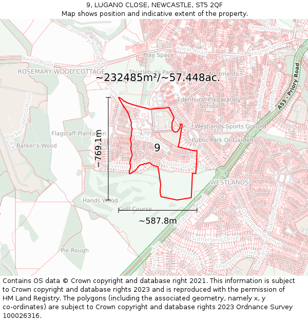 9, LUGANO CLOSE, NEWCASTLE, ST5 2QF: Plot and title map