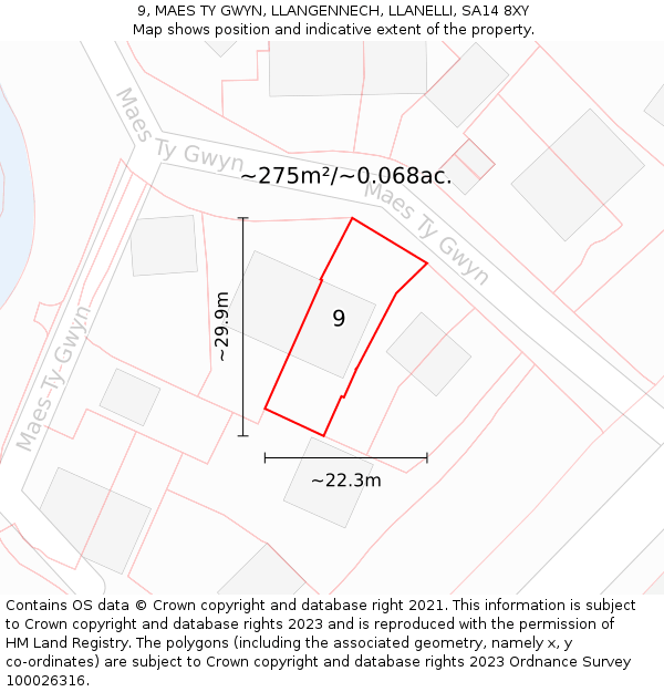 9, MAES TY GWYN, LLANGENNECH, LLANELLI, SA14 8XY: Plot and title map