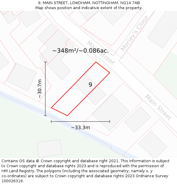 9, MAIN STREET, LOWDHAM, NOTTINGHAM, NG14 7AB: Plot and title map