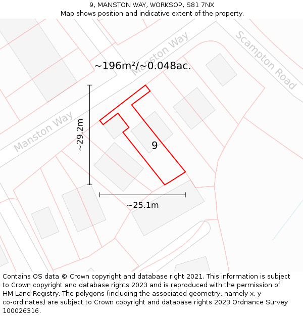 9, MANSTON WAY, WORKSOP, S81 7NX: Plot and title map