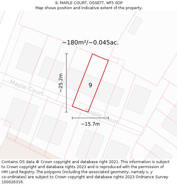 9, MAPLE COURT, OSSETT, WF5 0DP: Plot and title map