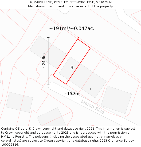 9, MARSH RISE, KEMSLEY, SITTINGBOURNE, ME10 2UN: Plot and title map