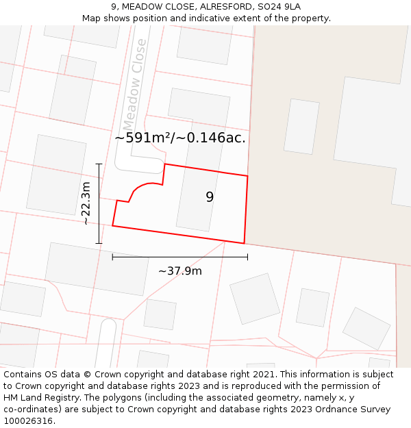 9, MEADOW CLOSE, ALRESFORD, SO24 9LA: Plot and title map