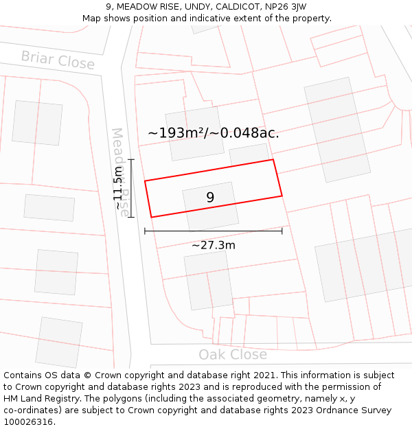 9, MEADOW RISE, UNDY, CALDICOT, NP26 3JW: Plot and title map