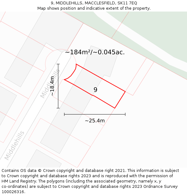 9, MIDDLEHILLS, MACCLESFIELD, SK11 7EQ: Plot and title map