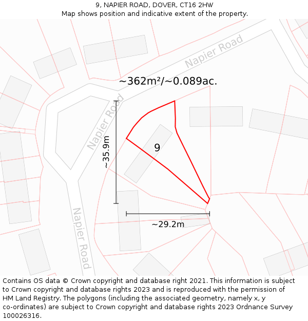 9, NAPIER ROAD, DOVER, CT16 2HW: Plot and title map