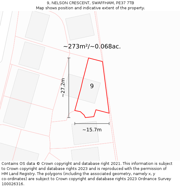 9, NELSON CRESCENT, SWAFFHAM, PE37 7TB: Plot and title map