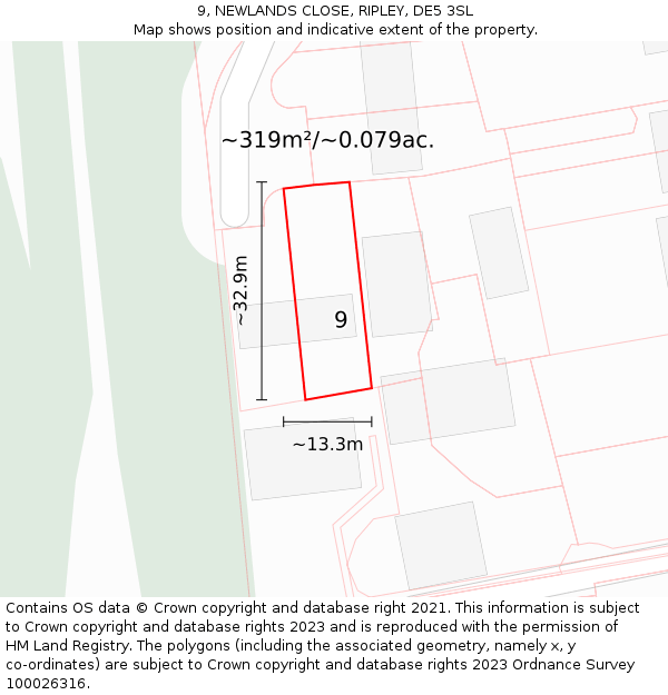 9, NEWLANDS CLOSE, RIPLEY, DE5 3SL: Plot and title map