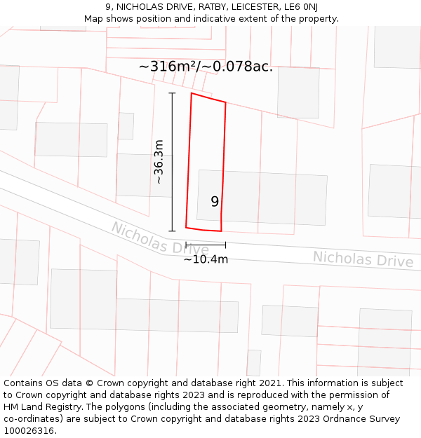 9, NICHOLAS DRIVE, RATBY, LEICESTER, LE6 0NJ: Plot and title map