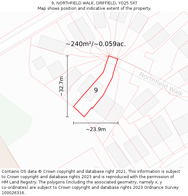 9, NORTHFIELD WALK, DRIFFIELD, YO25 5XT: Plot and title map