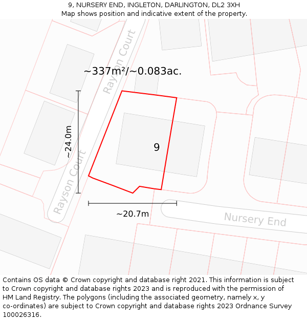 9, NURSERY END, INGLETON, DARLINGTON, DL2 3XH: Plot and title map