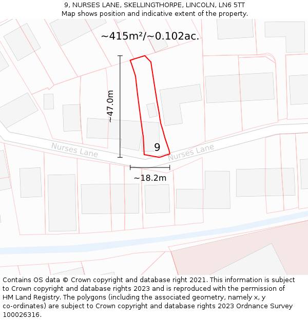 9, NURSES LANE, SKELLINGTHORPE, LINCOLN, LN6 5TT: Plot and title map