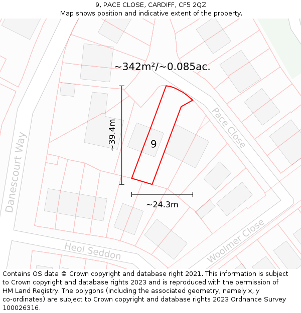 9, PACE CLOSE, CARDIFF, CF5 2QZ: Plot and title map