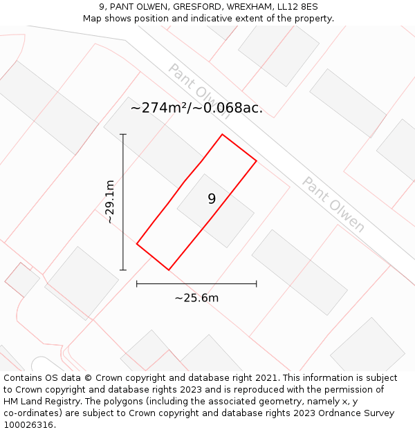 9, PANT OLWEN, GRESFORD, WREXHAM, LL12 8ES: Plot and title map