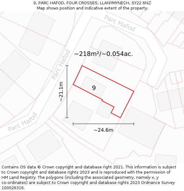 9, PARC HAFOD, FOUR CROSSES, LLANYMYNECH, SY22 6NZ: Plot and title map