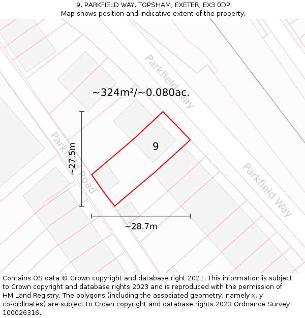 9, PARKFIELD WAY, TOPSHAM, EXETER, EX3 0DP: Plot and title map