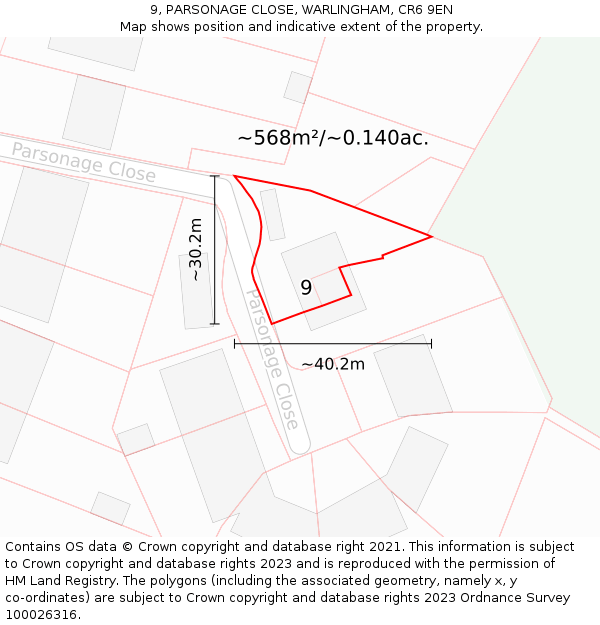 9, PARSONAGE CLOSE, WARLINGHAM, CR6 9EN: Plot and title map