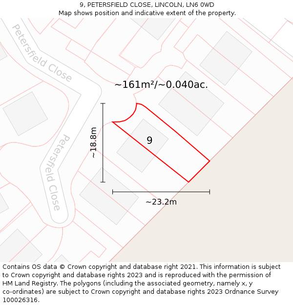 9, PETERSFIELD CLOSE, LINCOLN, LN6 0WD: Plot and title map