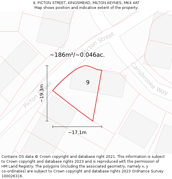 9, PICTON STREET, KINGSMEAD, MILTON KEYNES, MK4 4AT: Plot and title map
