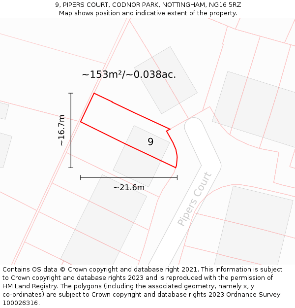 9, PIPERS COURT, CODNOR PARK, NOTTINGHAM, NG16 5RZ: Plot and title map