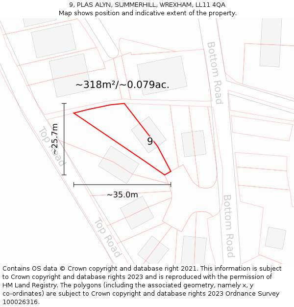 9, PLAS ALYN, SUMMERHILL, WREXHAM, LL11 4QA: Plot and title map