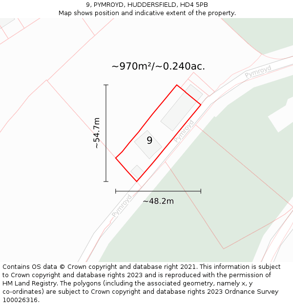 9, PYMROYD, HUDDERSFIELD, HD4 5PB: Plot and title map