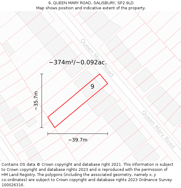 9, QUEEN MARY ROAD, SALISBURY, SP2 9LD: Plot and title map