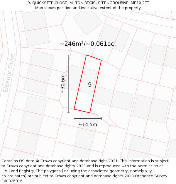 9, QUICKSTEP CLOSE, MILTON REGIS, SITTINGBOURNE, ME10 2ET: Plot and title map