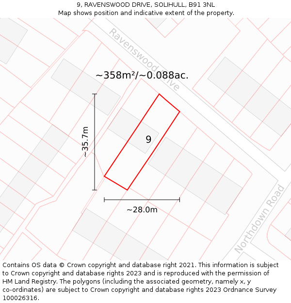 9, RAVENSWOOD DRIVE, SOLIHULL, B91 3NL: Plot and title map