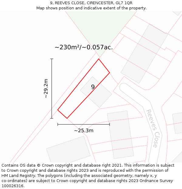 9, REEVES CLOSE, CIRENCESTER, GL7 1QR: Plot and title map