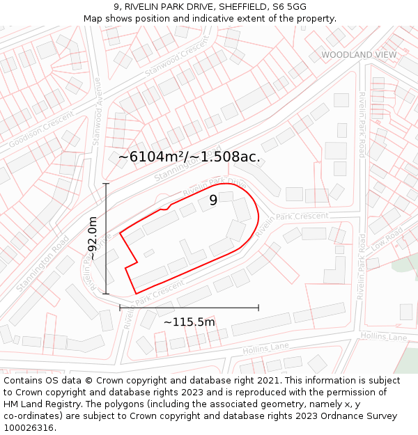 9, RIVELIN PARK DRIVE, SHEFFIELD, S6 5GG: Plot and title map