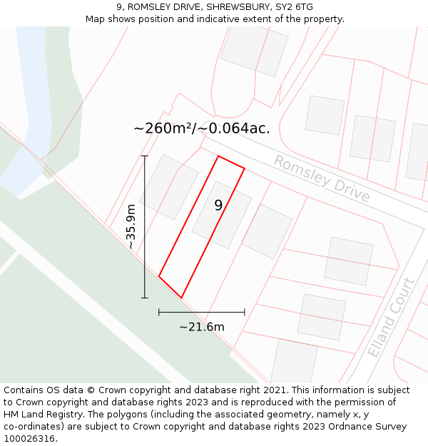 9, ROMSLEY DRIVE, SHREWSBURY, SY2 6TG: Plot and title map