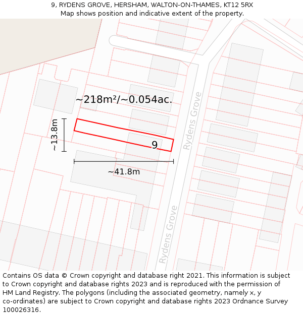 9, RYDENS GROVE, HERSHAM, WALTON-ON-THAMES, KT12 5RX: Plot and title map